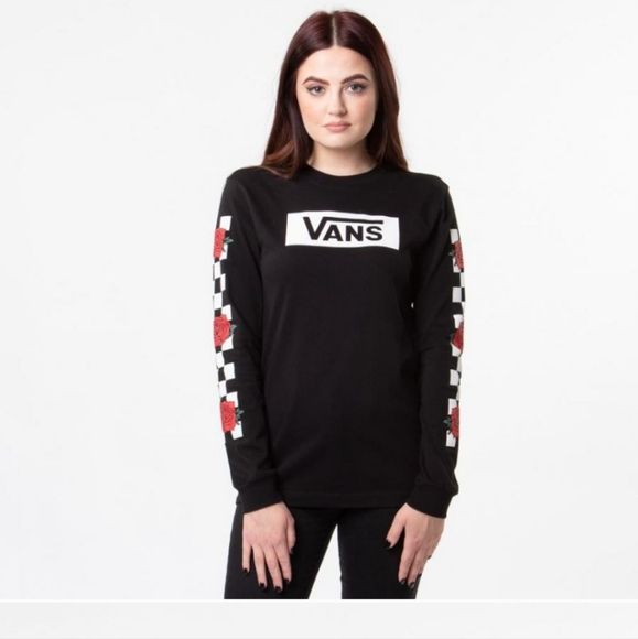 Vans Tops - Vans Rose Checkerboard Black Long Sleeve Graphic Tee Unisex Streetwear